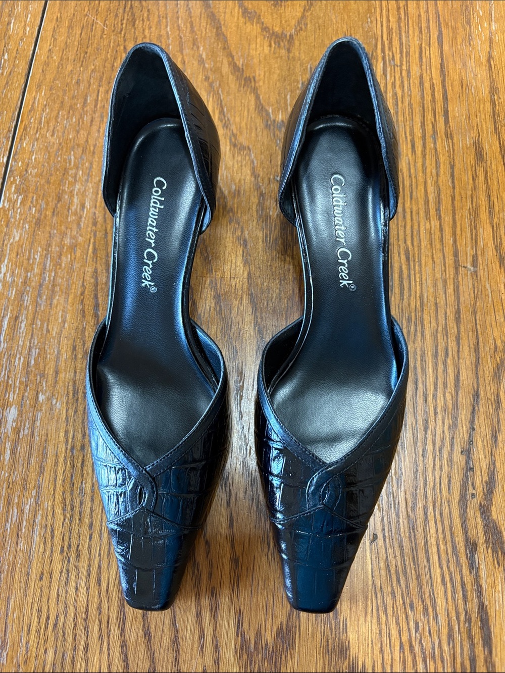 Coldwater Creek Black Croc-Embossed Pointed Toe Heels